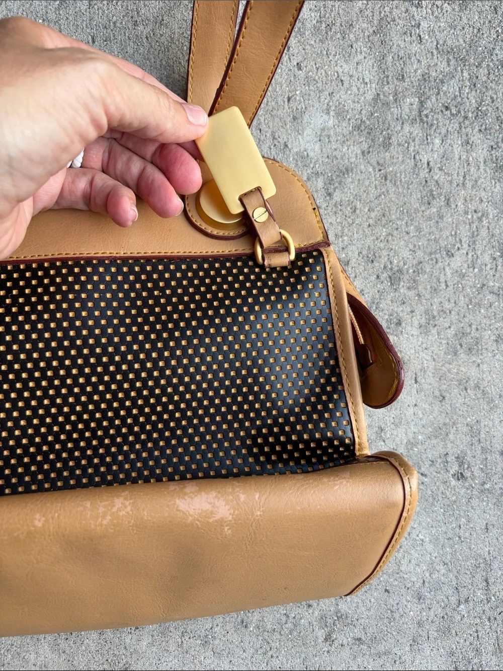 Tan and Black Perforated Tote Shoulder Bag unbranded nice